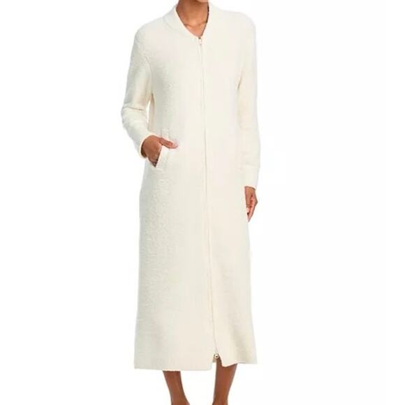 BAREFOOT DREAMS CozyChic Full Zip V Neck Lounger Cream Sz S/M